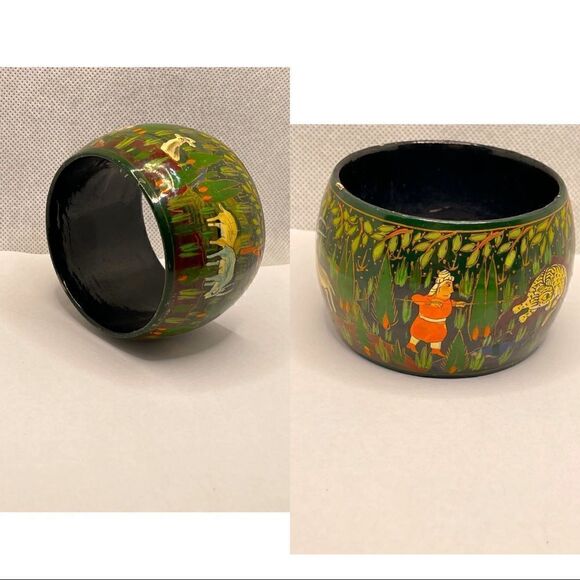 Vintage bangle wood hand paint - Picture 1 of 14